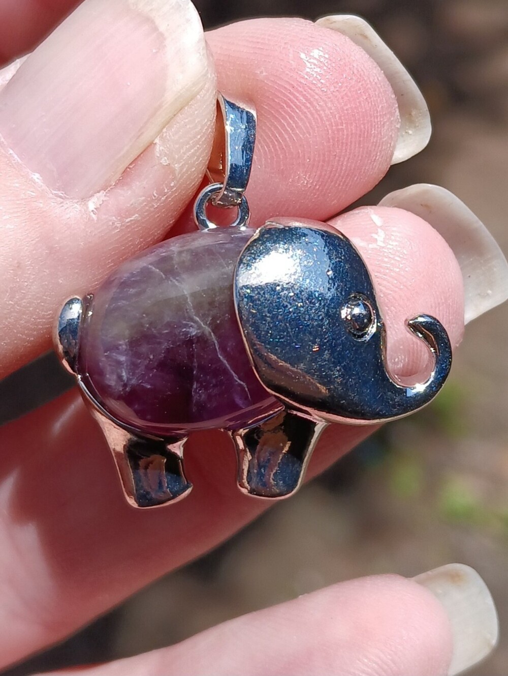 New Amethyst Silver Elephant Pendant.